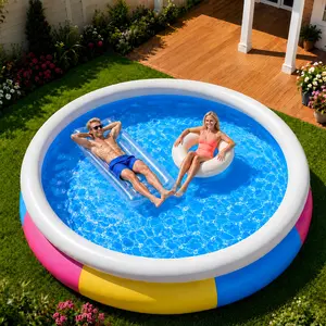 Piscina Inflable Redonda Familiar, Piscina Colorida para Patio y Jardín, Alberca de Verano con Aro Superior para Fiestas al Aire Libre