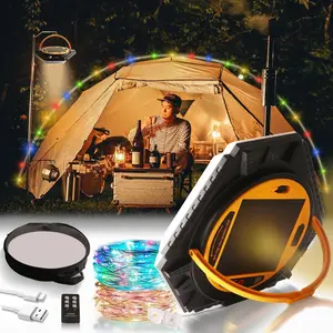 Camping String Lights & Lanterns,49.2 ft 4500mAh Rechargeable Solar Camping Fairy Lights with 8 Lighting Modes, Waterproof Retractable Tent String Lights with Remote Control&Storage Bag