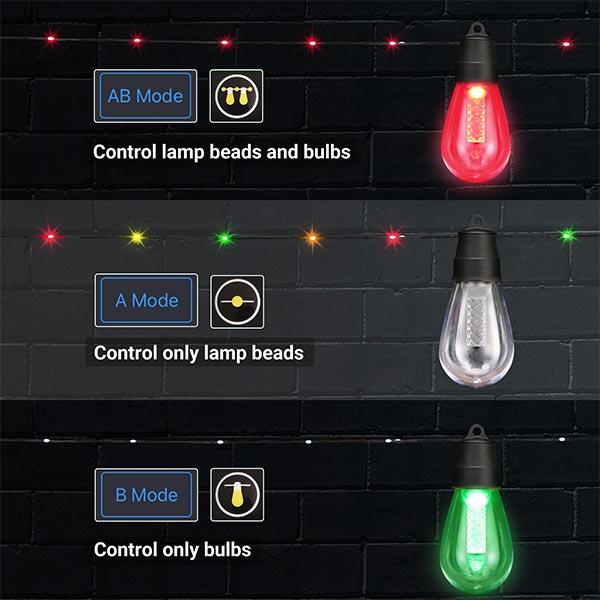 Flacchi 46FT Smart S14 Outdoor String Lights, Bluetooth APP Control, Remote Dimmable Waterproof Shatterproof Patio Lights for Backyard, Party, Holiday Decor