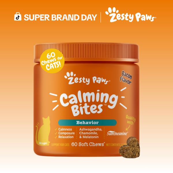 Zesty Paws Calming Bites for Cats, Cat Composure & Relaxation Chews, Relief Soft Chew Pet Treats for Everyday Stress Support - 60 Chews Supplements