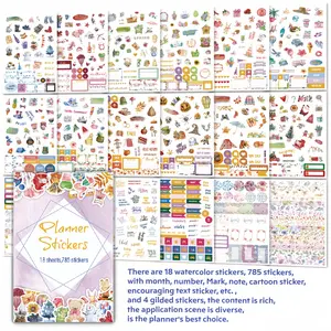 Vintage Style Seasonal Monthly Weekend Aesthetic Set Sticker Cards, Sticker Packs, Includes 18 Sheets (785 Pieces) & 1 Card, Perfect for Daily Learning Office Use
