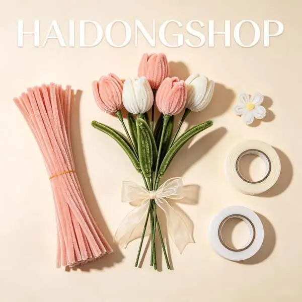 DIY handmade braided pink tulip bouquet (includes 9 tulips), complete set of twist tube handcrafted flowers, a floral gift that never fades, suitable for birthdays, graduations, and home desktop decoration.