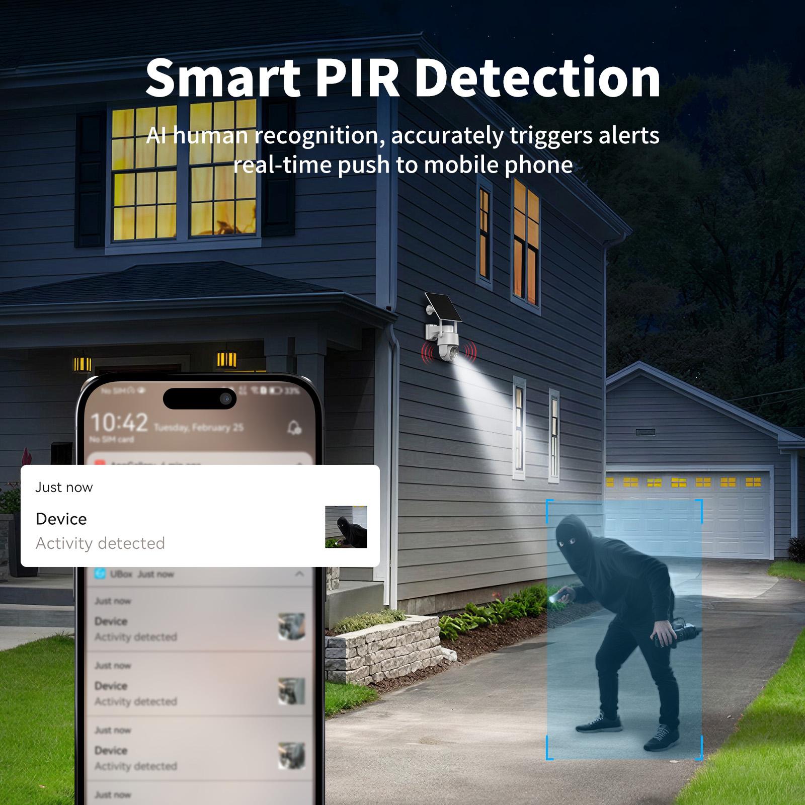 [SummerWins] Solar Powered 4G Security Camera, 4MP HD Color Night Vision, Built-in Cellular Card, No WiFi Outdoor Camera for Farm/Home with IP65 Waterproof, 4G LTE Data Service need activate Monitoring Memory