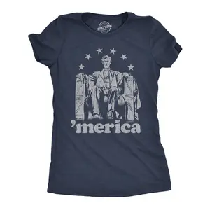 Womens Abe Lincoln 'Merica T Shirt Funny 4th of July USA Patriotic Graphic Novelty Tee Funny Womens T Shirts Cute Vintage Fashion Casual Ladies T-Shirt Gift Patriotic Tops for Women Funny Political Top Women's Navy