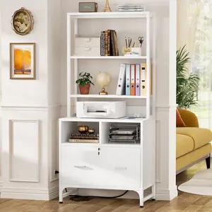 Homieasy File Cabinet with Charging Station, Vertical Filing Cabinet with Lock & Large Drawer,  White Bureaufurniture