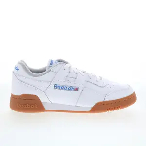 Reebok Workout Plus Mens White Leather Lace Up Lifestyle Sneakers Shoes