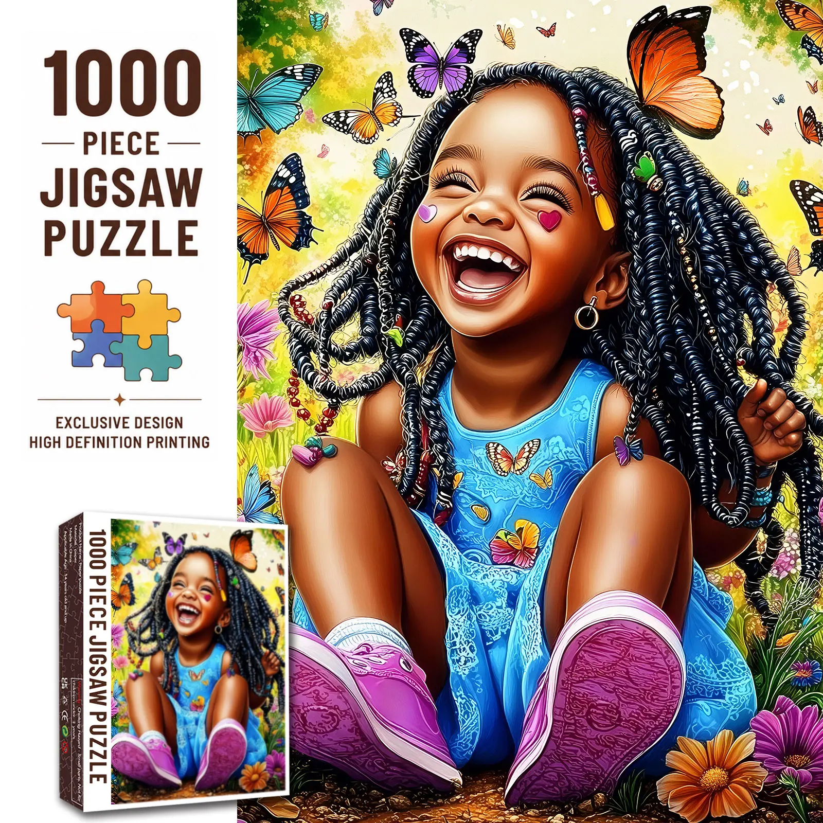 Walarky 1000-Piece Butterfly Garden Jigsaw Puzzle for Adults+, Colorful Art Game, Stress Relief Brain Teaser, Wall Decor, Ideal Gift for Seniors, 27.5x20in (70x50cm)