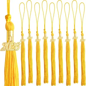 10pcs Yellow Graduation Tassels Grad Cap Decor with 10pcs Golden 2026 Year Charms for 2026 Graduates Graduation Ceremony Party Decorations Souvenirs