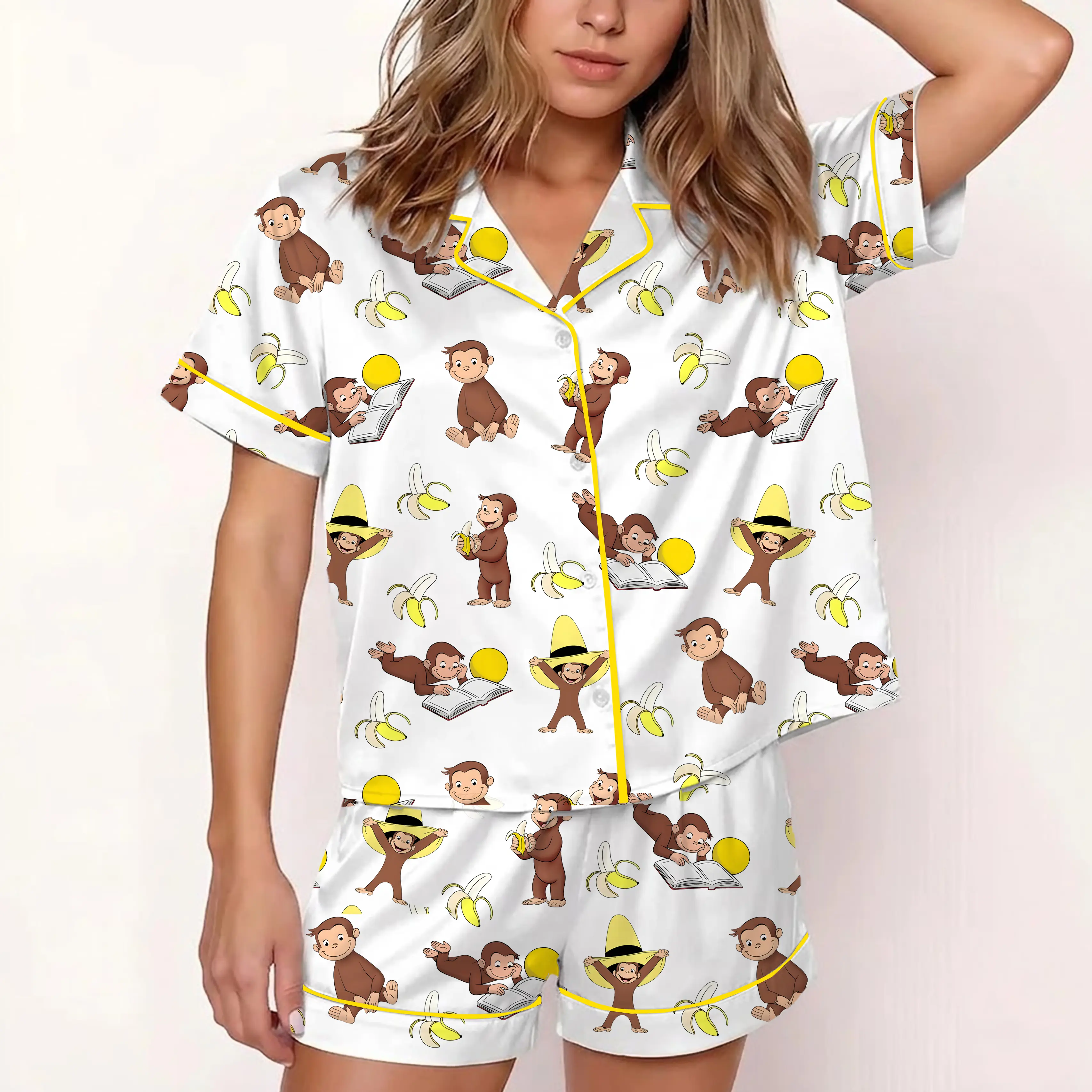 Curious George Monkey Pajamas,Inspired Cartoon Pajama, Vintage Y2K Graphic PJS,Classic Cartoon Monkey,Childhood Character Art,Gift for her