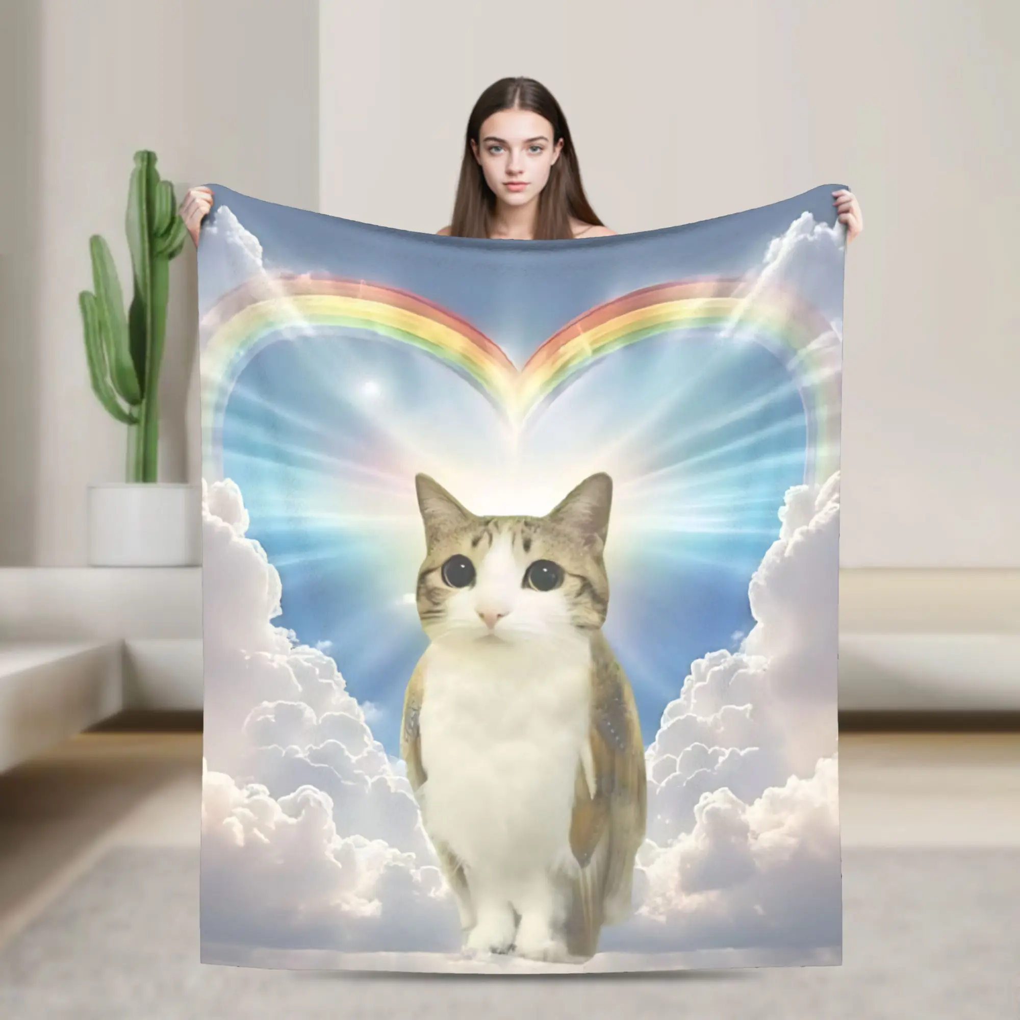 Viral Meowl Cat Owl Cow Print Premium Flannel Throw Blanket - Ultra Soft, Lightweight, Machine Washable, Various Sizes, for Home Office Indoor Use, All-Season Cozy Bedspread for Casual Outdoor Activities