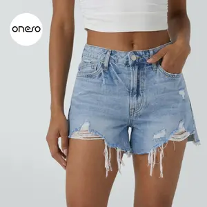 Riley ONESO Non-stretch Jean Shorts High Rise Frayed Raw Hem Ripped