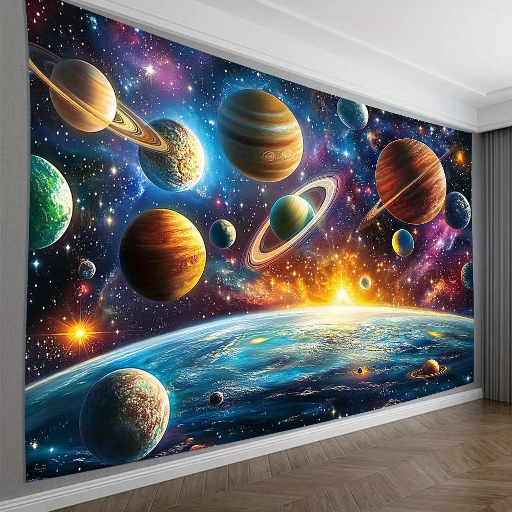 2D Flat Polyester Photography Backdrop Banner, HD Printed Galaxy Outer Space Planets Starry Sky Cloth, Foldable Soft Lightweight Decor for Photographers, Studio Shooting, Party Decor