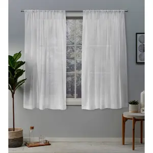 Set of 2 (96"x50") Belgian Textured Linen Rod Pocket Sheer Window Curtain Panels White - Exclusive Home: Polyester, OEKO-TEX Certified