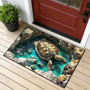 Entrance Mat with Pond Turtle Design, Animal Printed Rug, Reflective Short Velvet Rug, Home Decor Carpet, Indoor Welcome Mat, Perfect for Entryway, Living Room, Bedroom, Kitchen