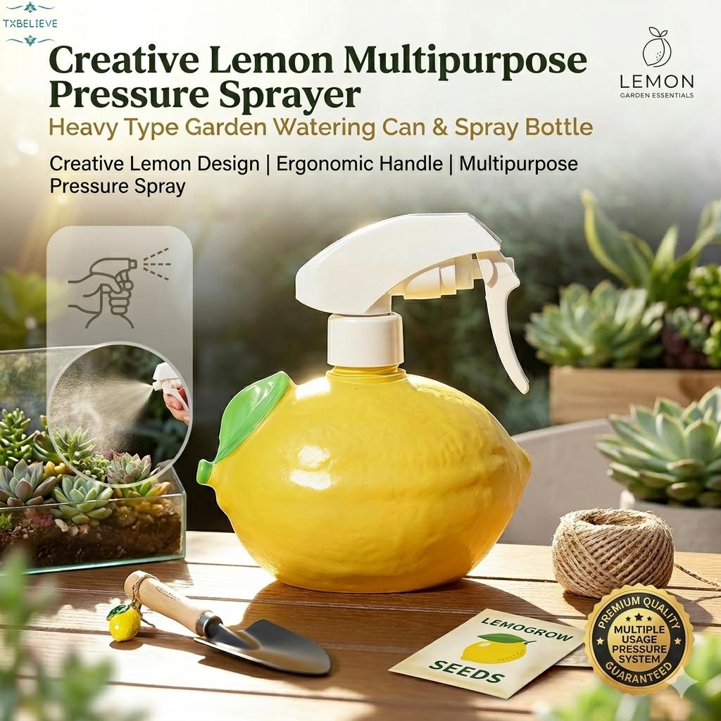 Heavy Type Garden Watering Can Creative Lemon Themed Watering Sprays Bottle with Ergonomic Handle Handed Multipurpose Pressure Garden Sprayer