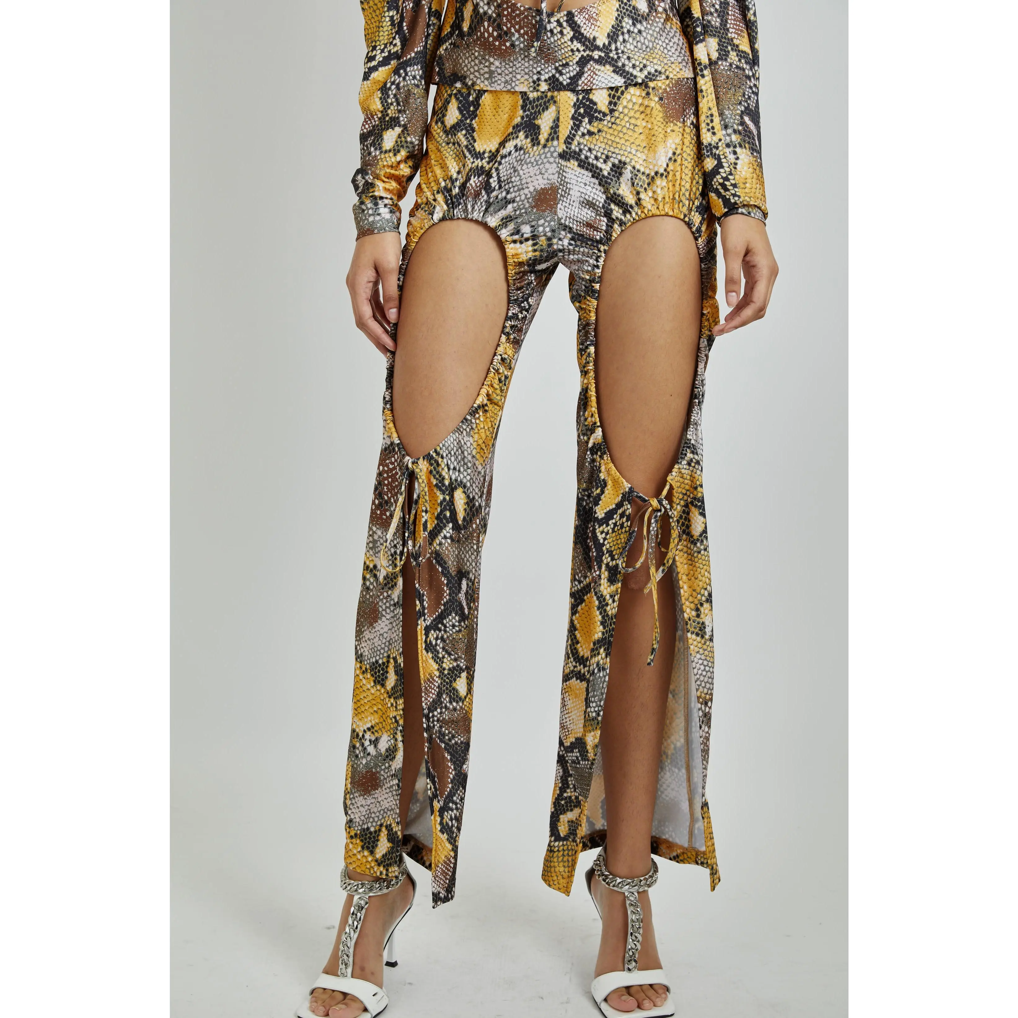 Snakeskin Cut out Jersey Pants