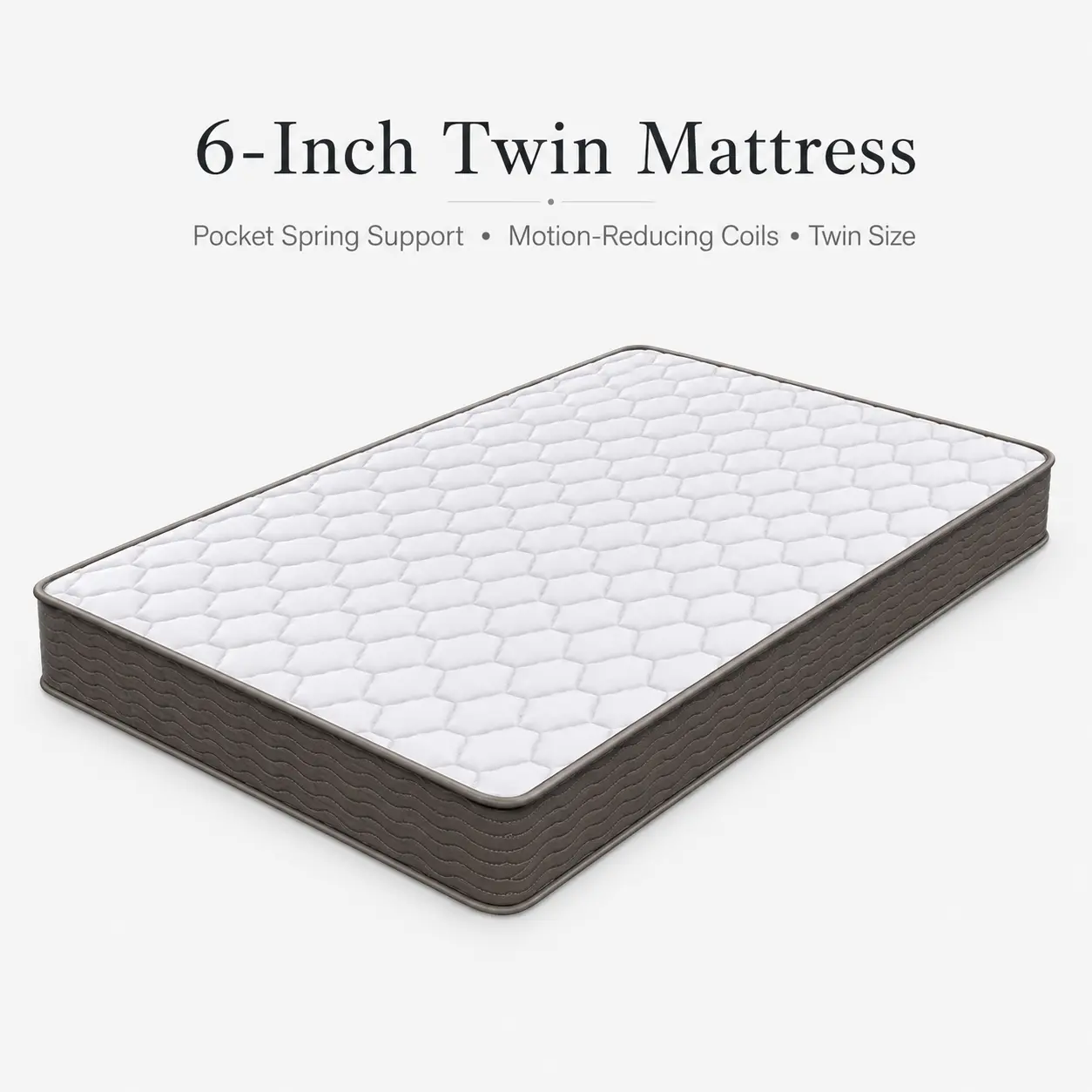 6-Inch Twin Pocket Coil Mattress, Medium-Firm Hybrid Mattress with Pressure-Relieving Foam, Motion Isolation and Breathable Quilted Top, Bed in a Box