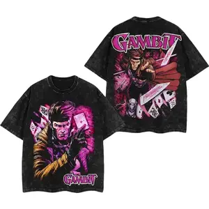 The Card Master "Gambit" MCU Comics Edition Double Printed Oversize Lightweight Acid Washed Tee TV Series Graphic Design Top Cotton Streetwear Comic Superheroes T-Shirt Clothes Menswear Womenswear