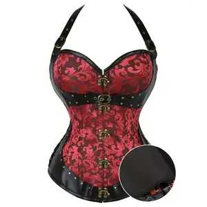 Jacquard Halter Strapless Corset Tummy Control Lace Up Push Up Body Shaper Women's Lingerie Vintage Polyester Faux Fur Woven Compression