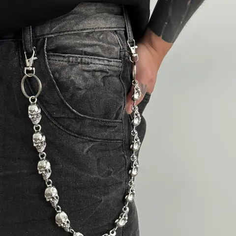 Men's Punk Skull Waist Chain, Metal Body Chain for Pants Decoration, Fashion Jewelry for Music Festivals & Halloween Party Wear, Vintage Body Jewelry, Body Jewellery