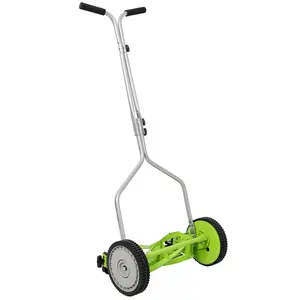 19.7*31.5*37.75 Inch Green Grey Alloy Steel 14 Inch Push Reel Lawn Mower, 5‑Blade Manual Grass Cutter with 8.5" Composite Wheels Adjustable Cutting Height for Small Yard Eco‑Friendly Lawn Care