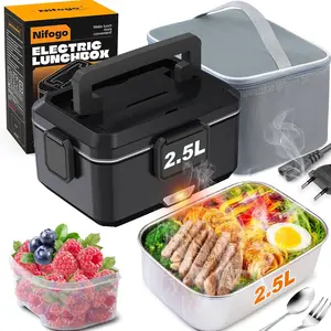 304 Stainless Steel Portable Electric Lunch Box Nifogo 1.8L 110V12V24V Multi Voltage Fast Heating Insulated Leakproof With Storage Bag Tableware