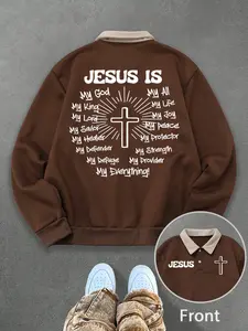 Unisex Y2K Retro Vintage Jesus Is My Everything Thickened Sherpa Long Sleeve Polo Sweatshirt, Fall and Winter Casual Streetwear, Fitted Cozy Stylish Aesthetic Fashion Tops