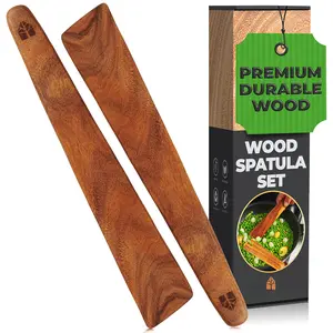 Wooden Spatula for Cooking - 12 Inch Teak Spatula Turner & Flipper for Cast Iron, Flat Egg & Pancake Scraper - Set of 2 Utensils by