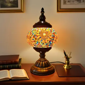 Turkish mosaic glass table lamp, DIY handmade creative colored glass night light atmosphere lamp, three colors adjustable, suitable for bedroom and living room decoration, home decoration lamp, perfect holiday gift, Valentine's Day gift, bedside lamp