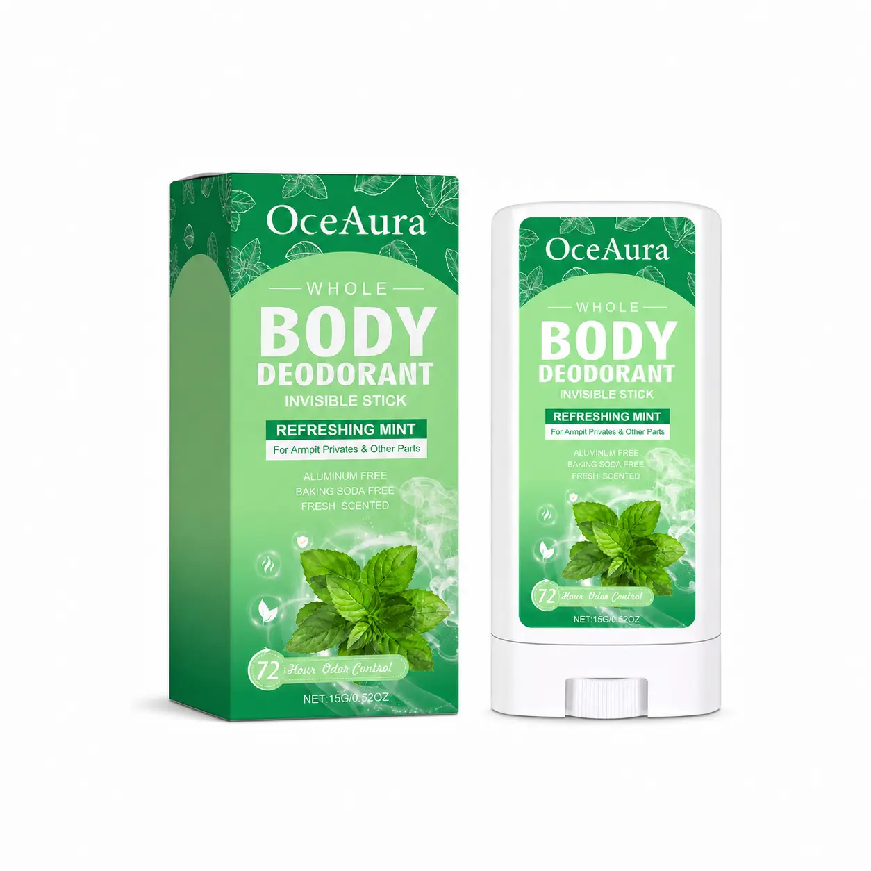 OceAura Whole Body Deodorant Stick – Refreshing Mint, Aluminum-Free, Portable Odor Control for Underarms & Body