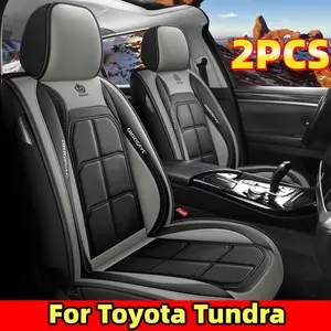Waterproof Leather Car Seat Covers 2PCS for Toyota Tundra Soft Comfortable Fully Enveloping Anti-Slip PU Leather Front Row Protection