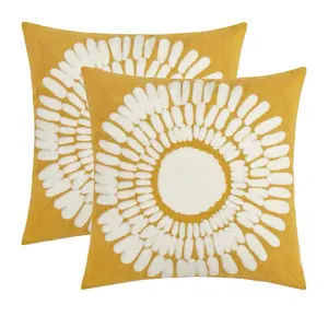 Set of 2 High Quality Luxury Embroidered Throw Pillow Cases Cushion covers, Accent Big Sunflower,  18x18”