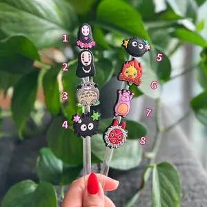 Anime straw toppers, small gift ideas straw charms for iced coffee tumblers, straw charms for straws, libbey glass straw toppers Drinkware