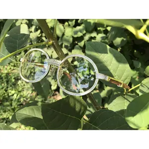 Triple Bridge Bling Bling Sunglasses CZ Wooden Frames