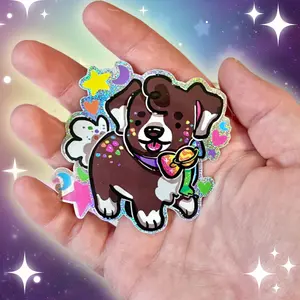 Rainbow Brownie Puppy ~ Pixie Dust Glitter Sticker