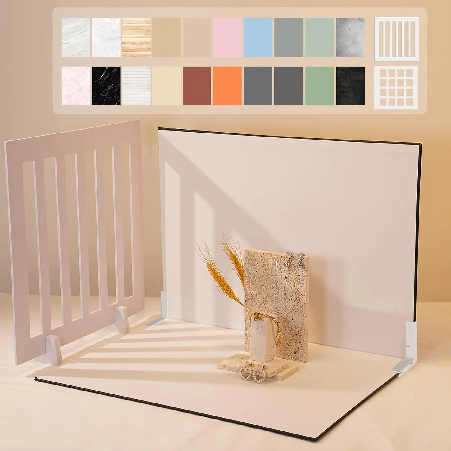 Tabletop Photo Backdrop Kit - Laminated Paper, Durable, Foldable, 16.5x11.7in, 20 Patterns, Shadow Props, Carrying Bag, Flat Lay Shoot Camera Accessory for UGC Creators, Online Shop Visuals, Handmade, Beauty Products