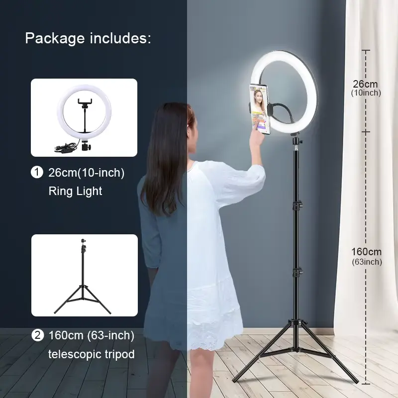 10-Inch LED Selfie Ring Light with Adjustable Tripod Stand for Video Recording and Live Streaming, Professional Photography Fill Light Tool axnen