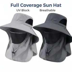 2Pcs Wide Brim Sun Hat with Removable Face Neck Flap, UV Protection Bucket Hat for Fishing & Hiking