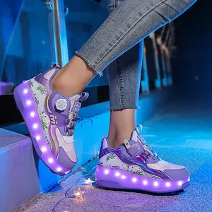 2025 New Exquisite Girls' and Boys' Shoes, Children Youth Student Skateboarding Sneakers Fashion Sports LED Light-Up Rollerblades Outdoor Slide Wheel Shoes for Kids Birthday Gift Halloween Theme Boots Christmas Present Comfortable Elegant G