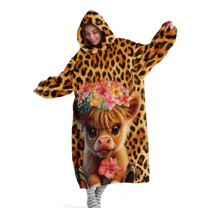 hoodie blanket, Cozy Hooded Blanket, Wearable Blanket, Women's Hooded Blanket Sweatshirt, Wearable Blanket Robe, Fashion Sleepwear, Leopard Print Winter Pajamas, Holiday Gift for Mom，Christmas Gift,Valentine's Day gift