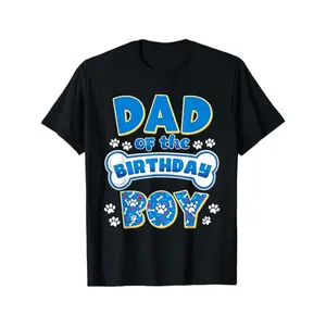Dad of the Birthday Boy" Celebration Tee -  Cotton, Casual Crew Neck, Short Sleeve T-Shirt with Playful Paw Print Design - Perfect for Family Birthday Events, Machine Washable y2k  outfits  men time  tee  shirt   double  Vintage Metalcore Graphic