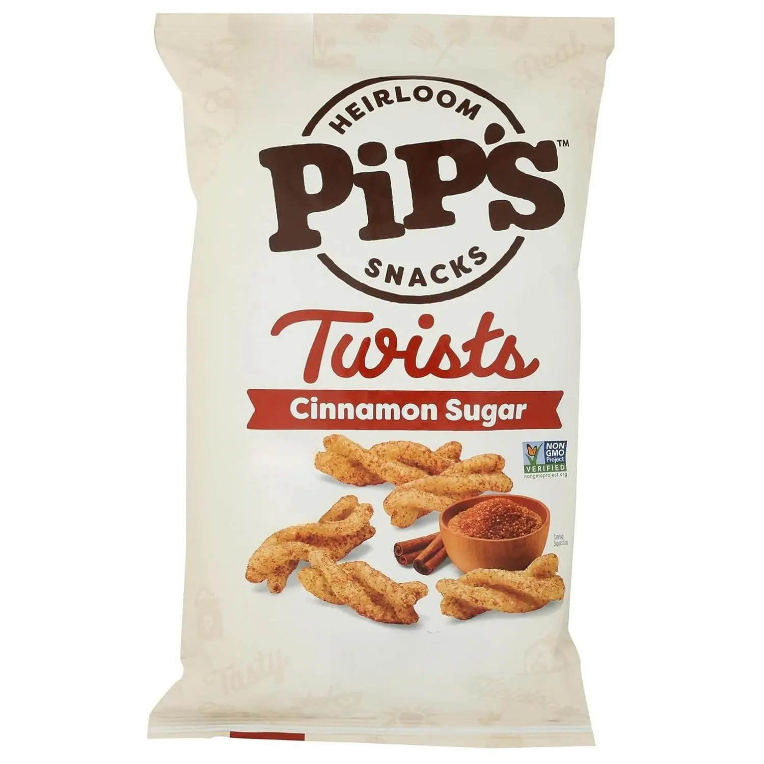 Pip's Snacks Heirloom Cinnamon Sugar Twists 4.5 oz - Light Airy Crispy Non GMO Gluten Free Vegan Kosher Upcycled Certified Snack