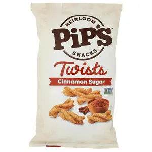 Pip's Snacks Heirloom Cinnamon Sugar Twists 4.5 oz - Light Airy Crispy Non GMO Gluten Free Vegan Kosher Upcycled Certified Snack