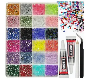 Resin Jelly Rhinestones with 2 Pcs B7000 Jewelry Glue for Crafting, Mixed-Color 2mm 3mm Flatback Gems, Bedazzling Crystal for DIY Crafts Clothing Tumblers Mugs Shoes Fabric Decor Nail Art Makeup