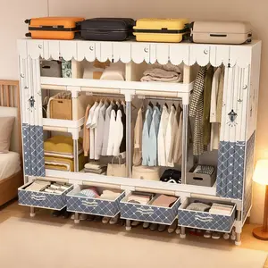 ARLUKIN Heavy Duty Portable Closet with Cover 78.34-Inch Wardrobe 5 Lockers 4 Drawers 3 Hanging Areas Thickened Steel Tube Full Fabric Dust Cover Easy Assembly Large Capacity Storage Cabinet