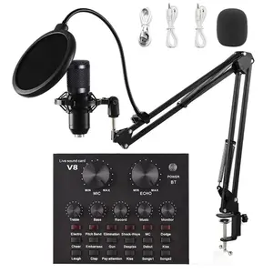 V8 Sound Card Kit, Live External Mixing Board, Voice Converter Sound Card with Multiple Sound Effects for Live Recording Home KTV Voice Chat