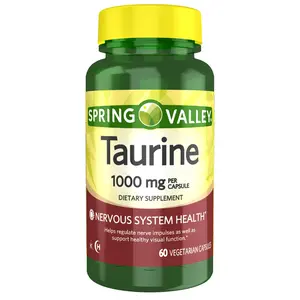 Spring Valley Taurine 1,000 mg, Double Strength 60 Capsules - Nervous System Health, Suitable for Adults - Healthcare, Fitness Supplement Edible