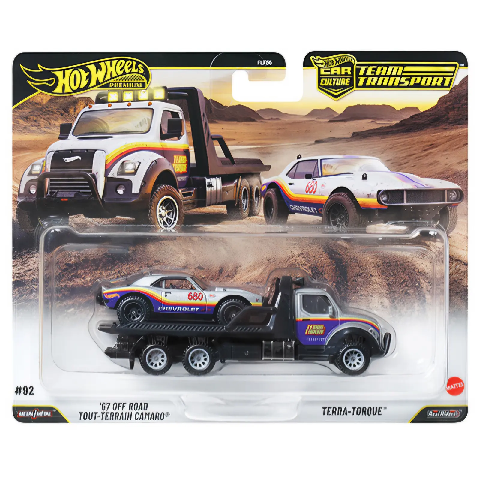 Hot Wheels Team Transport ’67 Off Road Camaro / Terra-Torque #92, 1:64 Scale, Diecast Model Car, Brand New Sealed
