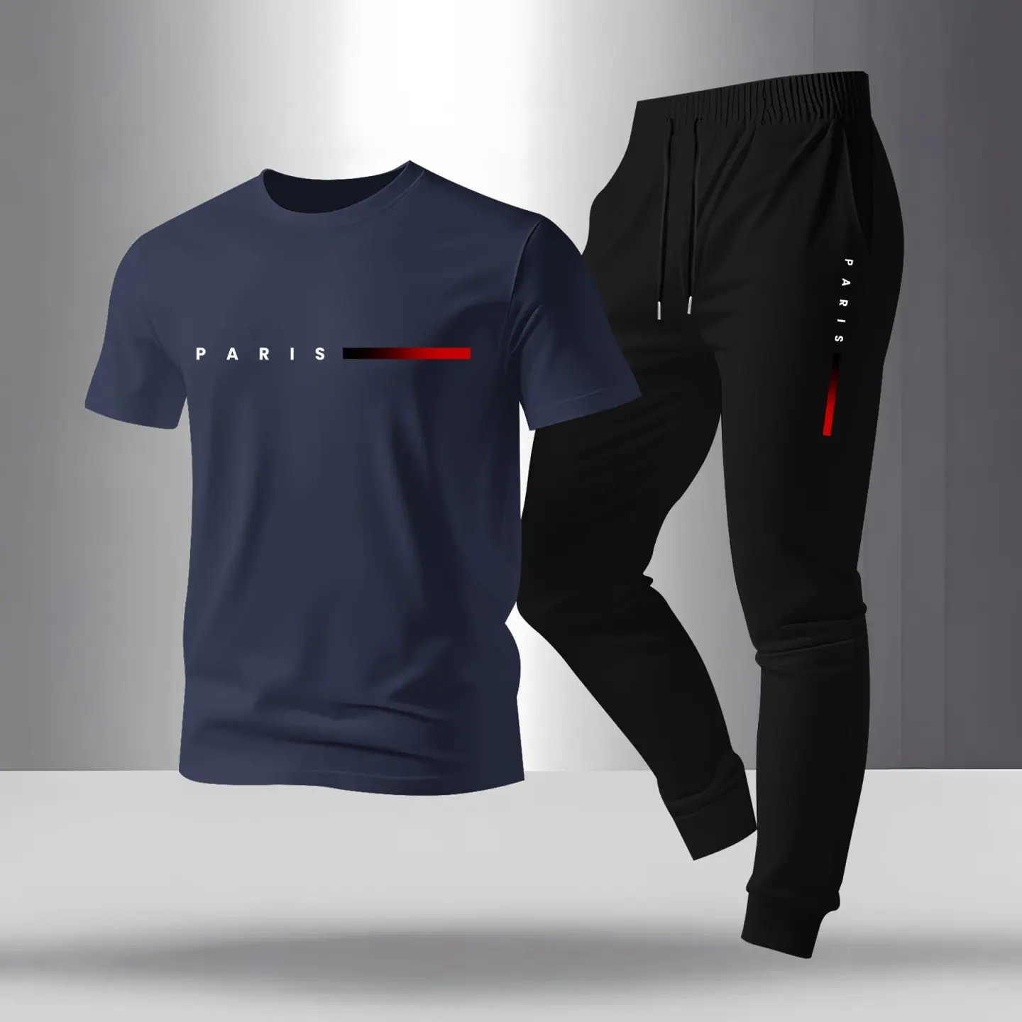 Men's Stylish 2-Piece Clothing Set - Breathable Soft Loose Polyester Crew Neck Shortsleeve T-Shirt & Drawstring Sweatpants, Regular Fit Summer Casual Fabric Clothes