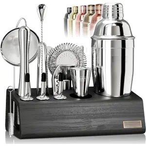 (R) Mixology Bartender Kit Bar Set | 14-  Shaker Set | Martini Barware Mixing Tools for  Bartending | Incl. 35 Recipe Cards |  Set (24oz Cobbler Shaker, /Black)